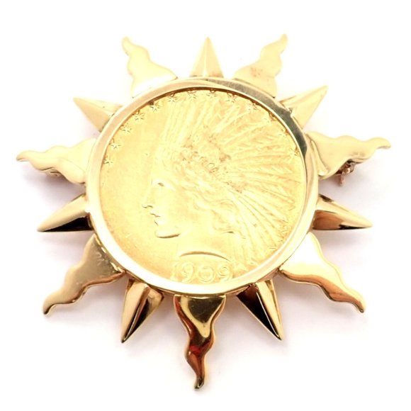 Authentic! Verdura 18k Yellow Gold 22k Yellow Gold $10 US Coin Pin Brooch - Picture 6 of 9